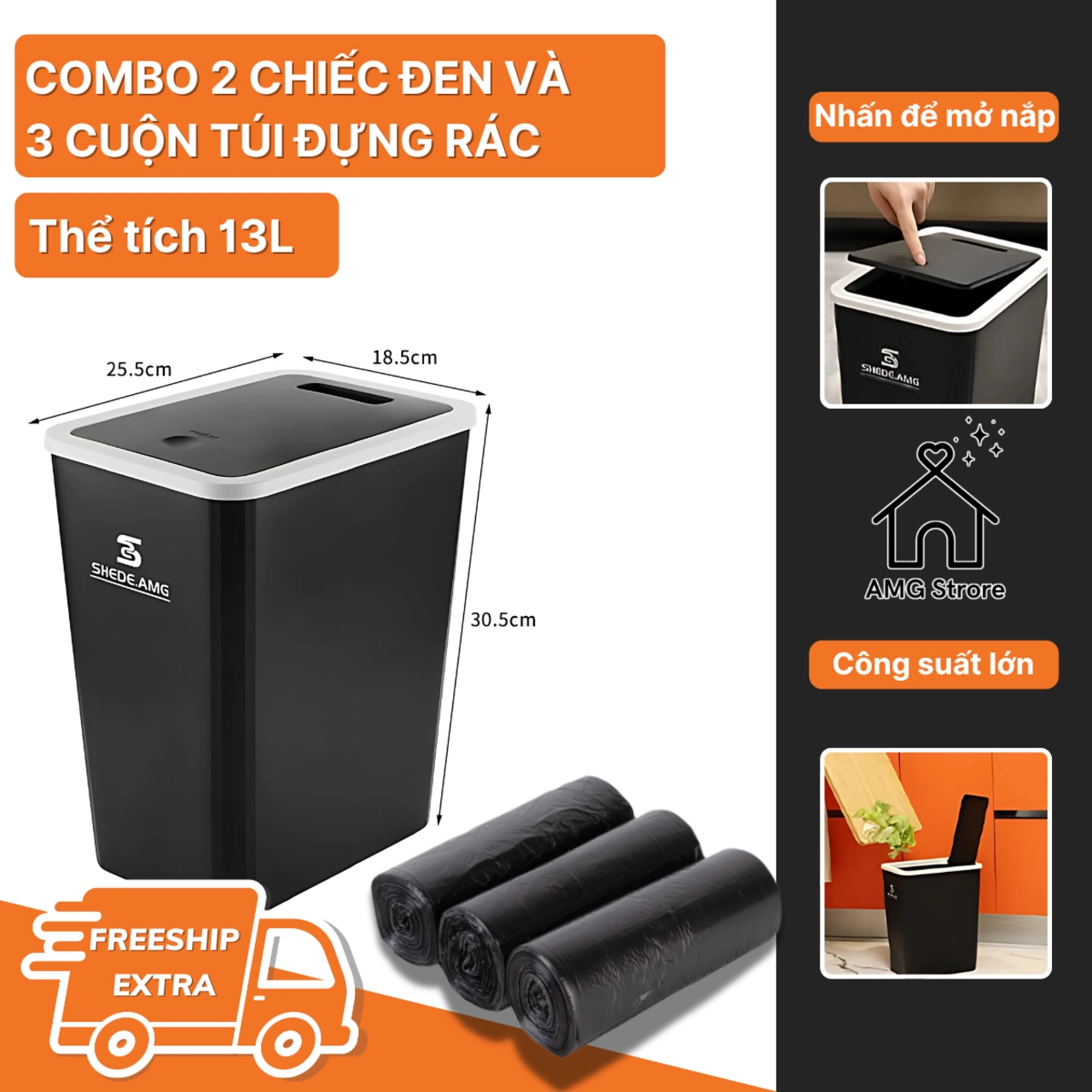 Thùng Rác Nắp Bật 13 Lít, Nắp Có Nhấn Nút Thiết Kế Đẹp Và Thể Tích Lớn Cho Nhiều Phòng TR3