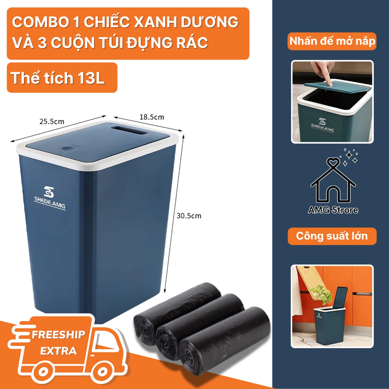 Thùng Rác Nắp Bật 13 Lít, Nắp Có Nhấn Nút Thiết Kế Đẹp Và Thể Tích Lớn Cho Nhiều Phòng TR3