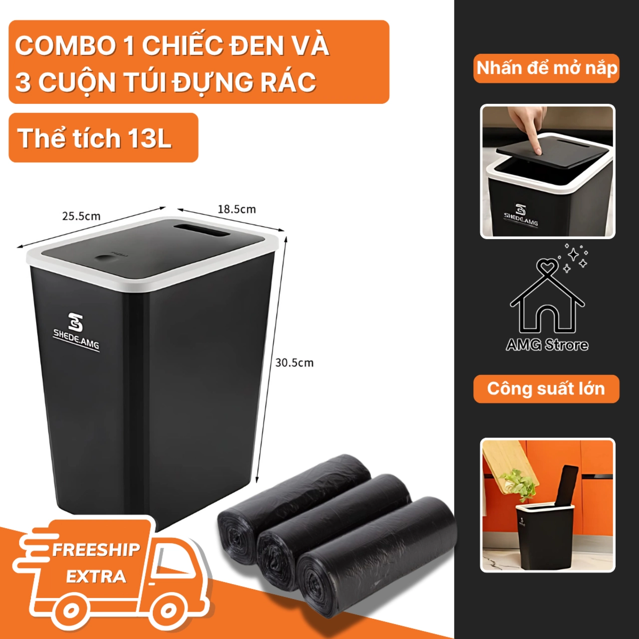 Thùng Rác Nắp Bật 13 Lít, Nắp Có Nhấn Nút Thiết Kế Đẹp Và Thể Tích Lớn Cho Nhiều Phòng TR3
