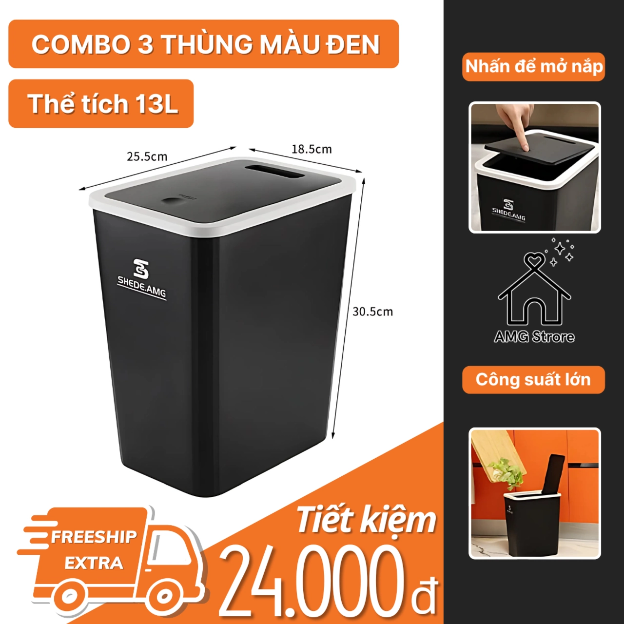 Thùng Rác Nắp Bật 13 Lít, Nắp Có Nhấn Nút Thiết Kế Đẹp Và Thể Tích Lớn Cho Nhiều Phòng TR3