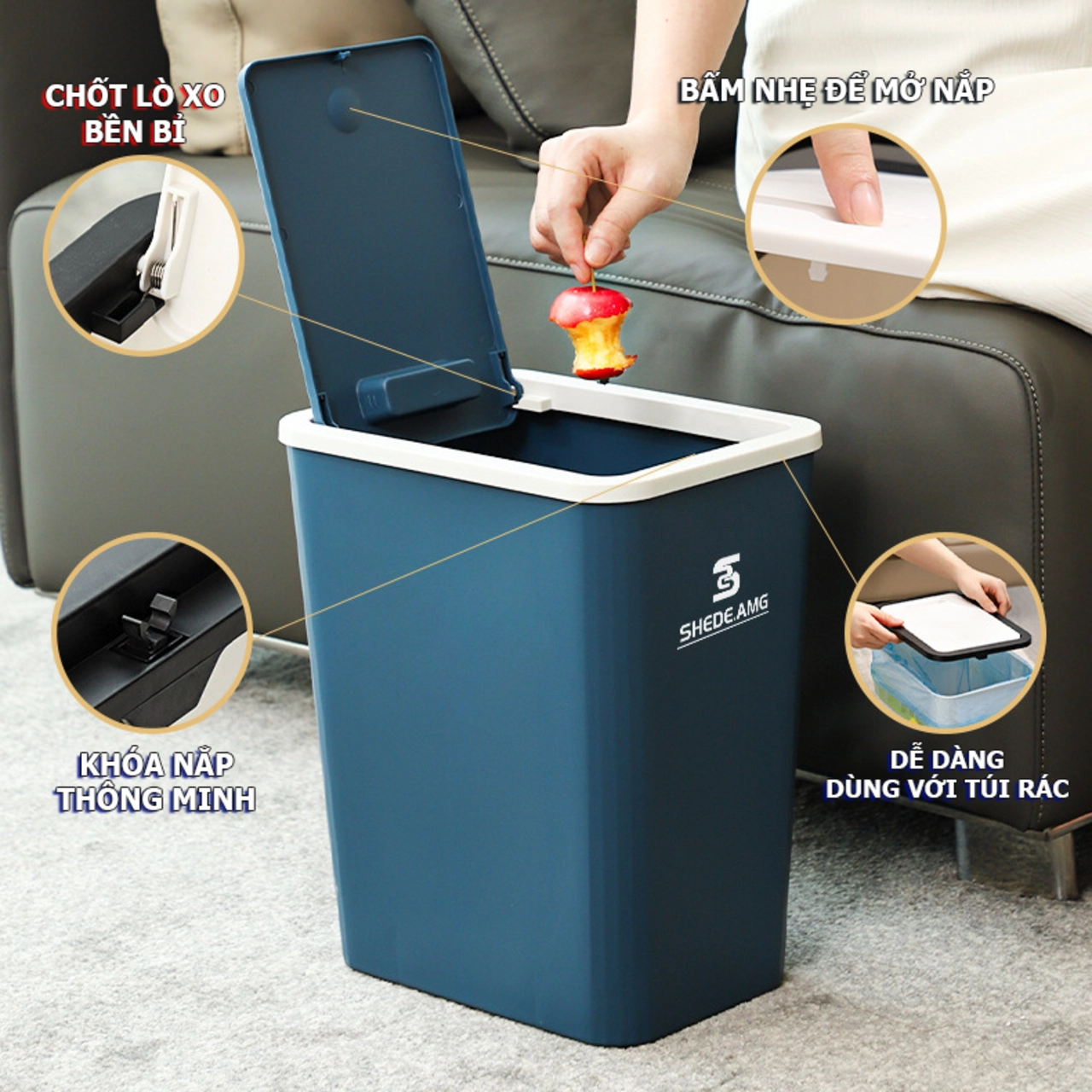 Thùng Rác Nắp Bật 13 Lít, Nắp Có Nhấn Nút Thiết Kế Đẹp Và Thể Tích Lớn Cho Nhiều Phòng TR3