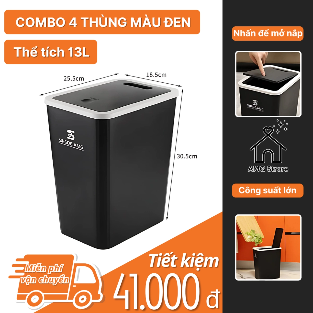 Thùng Rác Nắp Bật 13 Lít, Nắp Có Nhấn Nút Thiết Kế Đẹp Và Thể Tích Lớn Cho Nhiều Phòng TR3
