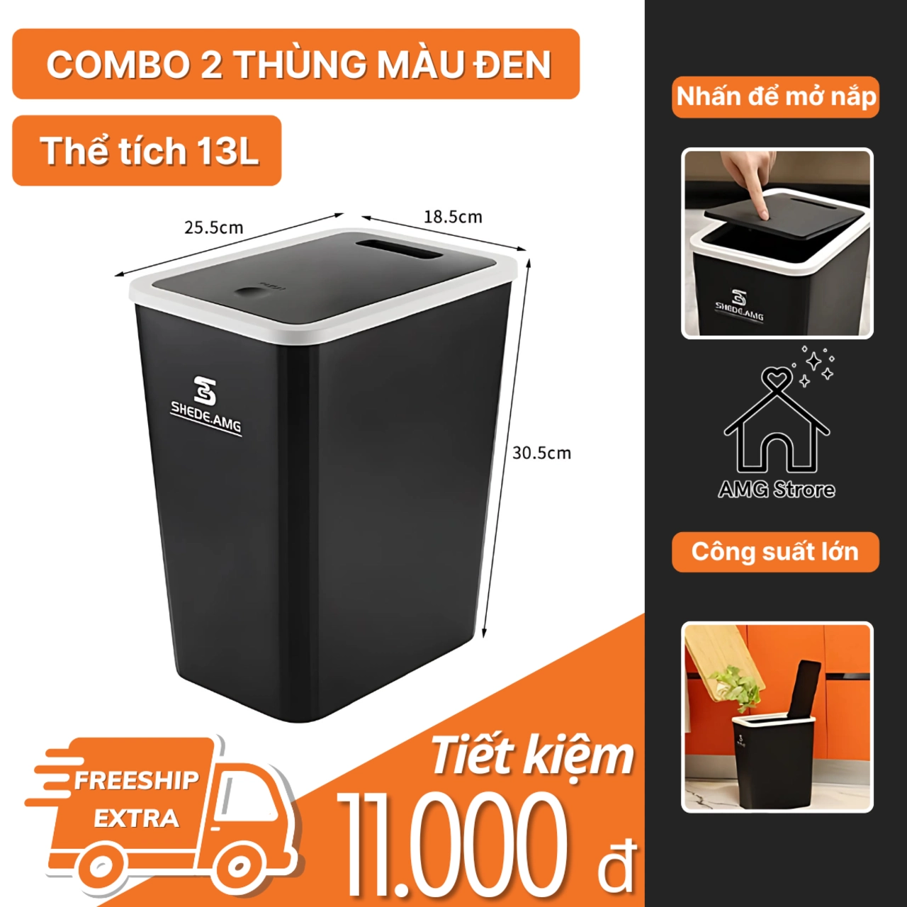 Thùng Rác Nắp Bật 13 Lít, Nắp Có Nhấn Nút Thiết Kế Đẹp Và Thể Tích Lớn Cho Nhiều Phòng TR3