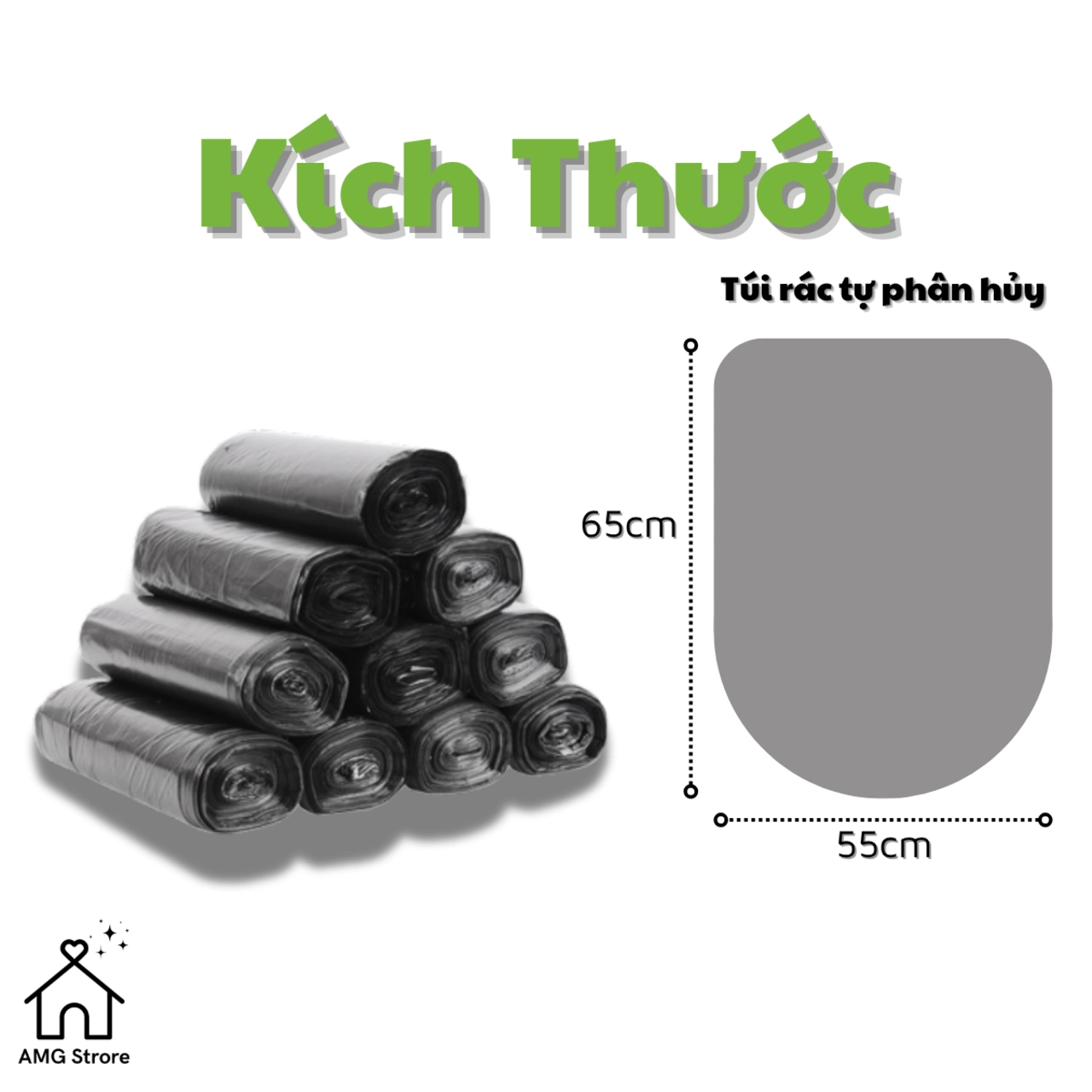[COMBO] 3 Cuộn Túi Rác Tự Phân Hủy - Size Lớn 55*65 cm - Thân Thiện Với Môi Trường - TB3
