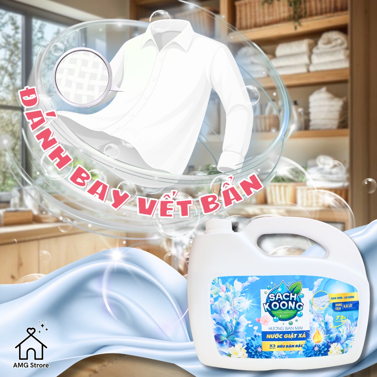 Nước Giặt Xả SẠCH KOONG Hương Ban Mai Tươi Mát Thanh Lịch, Lưu Hương Dài Lâu, Đánh Bay Vết Bẩn Cứng Đầu