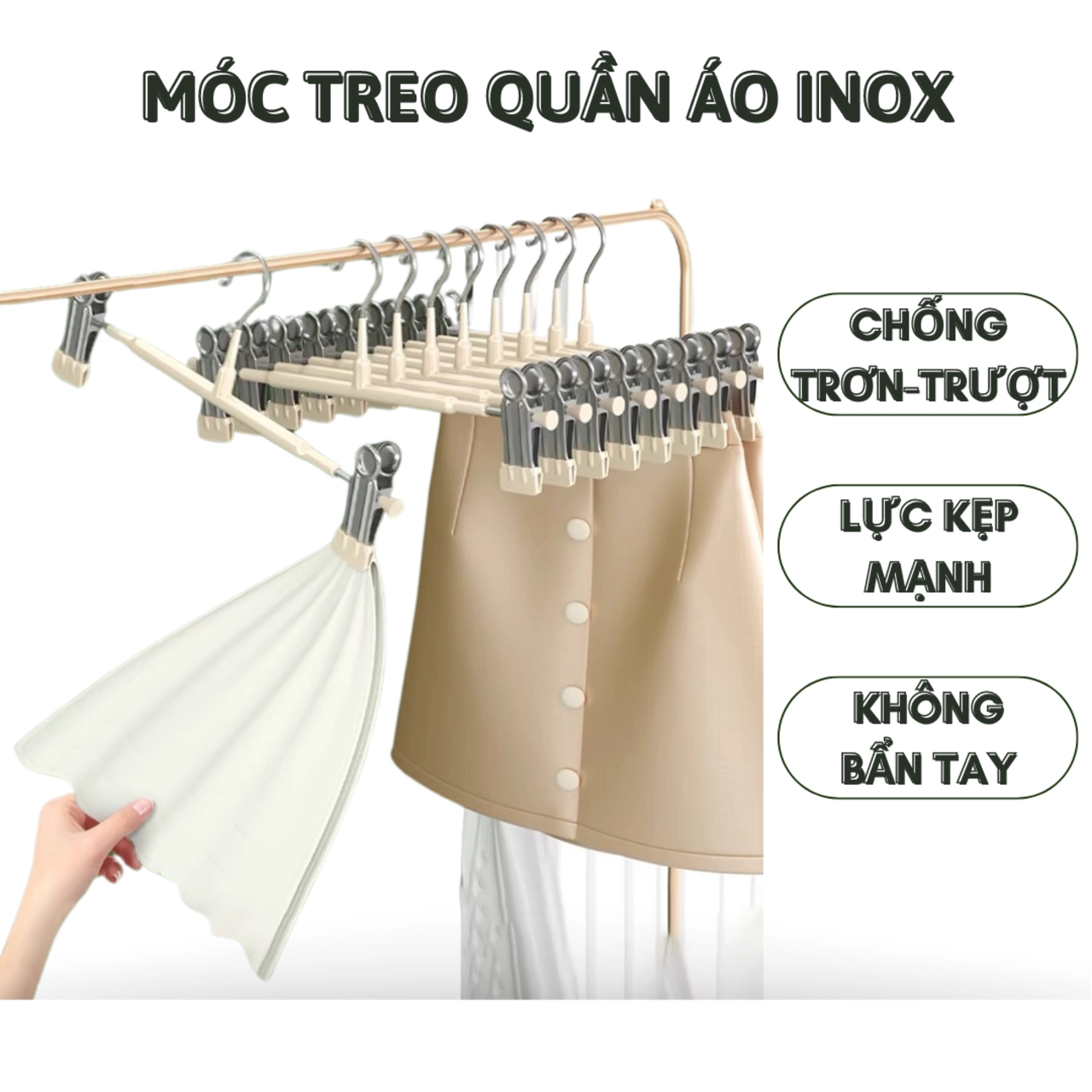 Móc Kẹp Quần Áo Inox Bọc Nhựa Cao Su Chống Trơn Trượt Không Để Lại Vết Hằn Trên Vải - FL55
