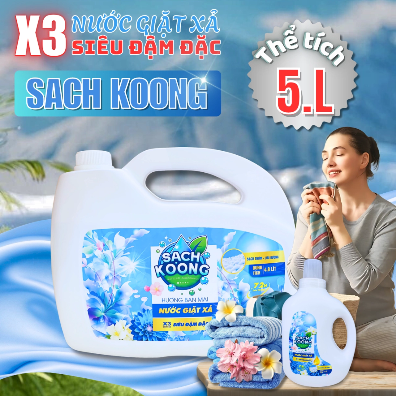 Nước Giặt Xả SẠCH KOONG Hương Ban Mai Tươi Mát Thanh Lịch, Lưu Hương Dài Lâu, Đánh Bay Vết Bẩn Cứng Đầu
