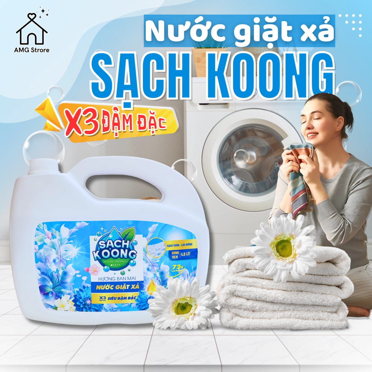 Nước Giặt Xả SẠCH KOONG Hương Ban Mai Tươi Mát Thanh Lịch, Lưu Hương Dài Lâu, Đánh Bay Vết Bẩn Cứng Đầu