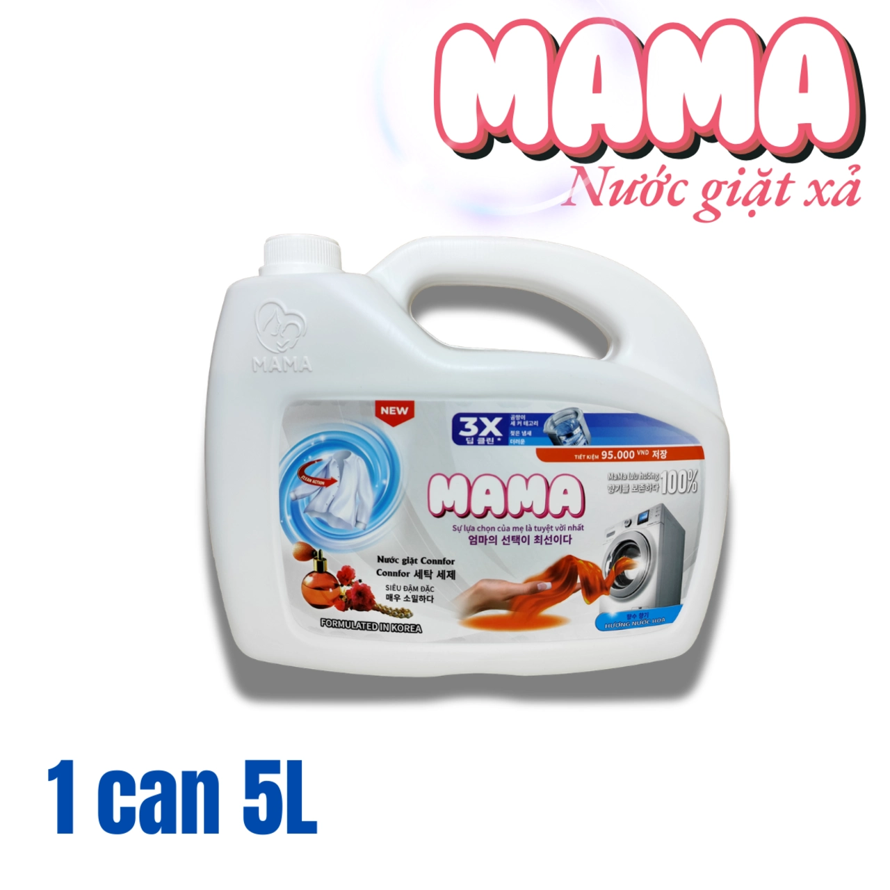 Nước Giặt Xả MAMA Hương Thơm Comfort Tươi Mát Thanh Lịch, Lưu Hương Lâu, Đánh Bay Vết Bẩn Cứng Đầu, 4.8KG-5L