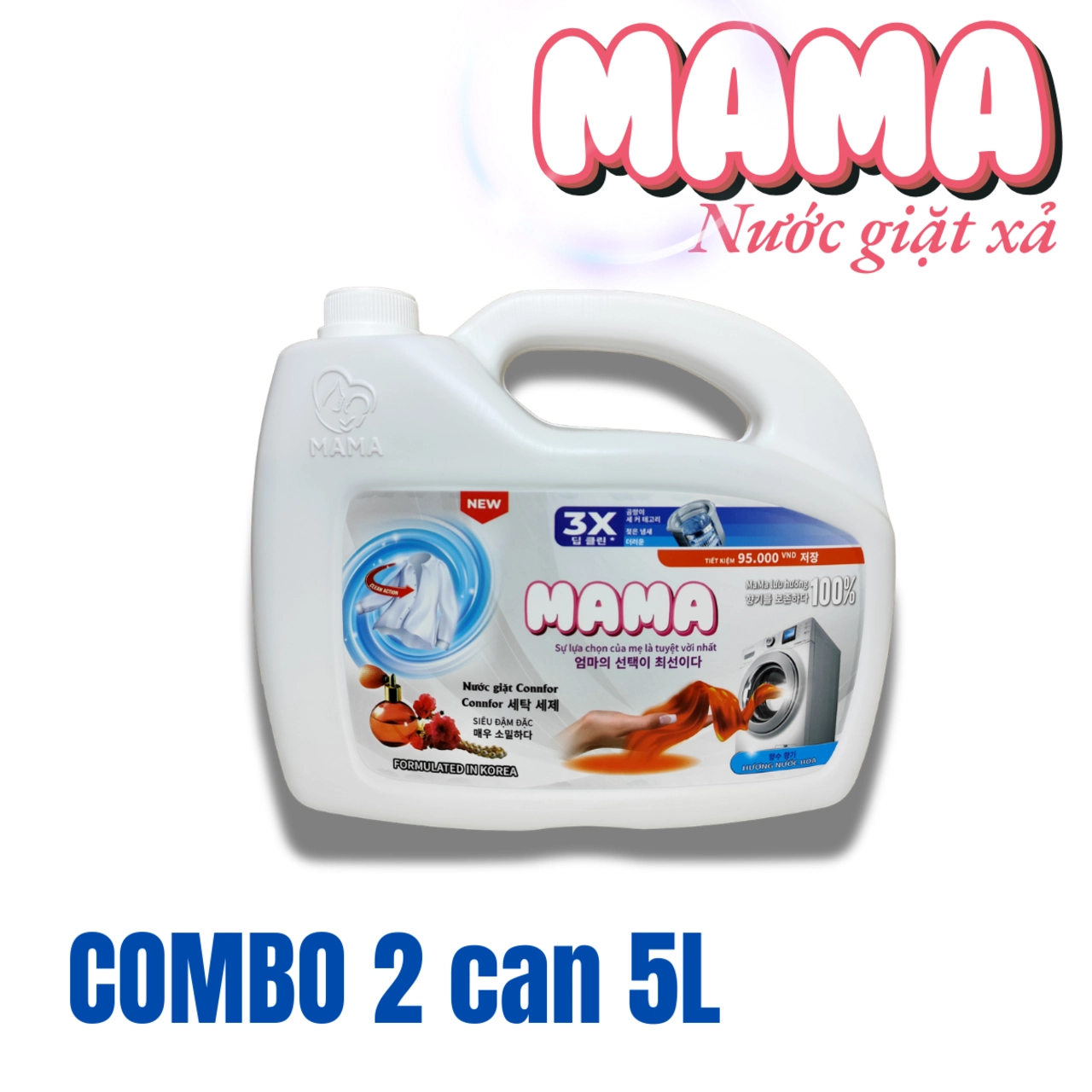 Nước Giặt Xả MAMA Hương Thơm Comfort Tươi Mát Thanh Lịch, Lưu Hương Lâu, Đánh Bay Vết Bẩn Cứng Đầu, 4.8KG-5L